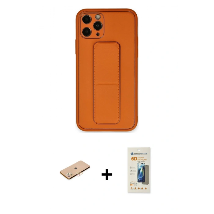MARSİLYAN™- iPhone 11 Pro Kılıf Akış Doku - Siyah 6D Mat Seramik Hayalet Nano Ekran Koruyucu + Renkli Kamera Lens Koruma Cam - TU