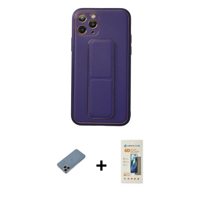 MARSİLYAN™- iPhone 11 Pro Kılıf Akış Doku - Siyah 6D Mat Seramik Hayalet Nano Ekran Koruyucu + Shine Kamera Lens Koruma Cam - GI