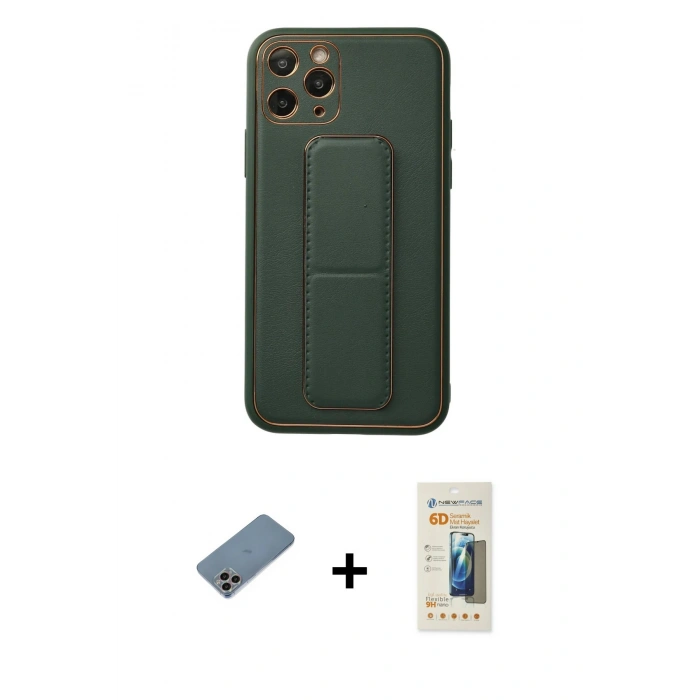 MARSİLYAN™- iPhone 11 Pro Kılıf Akış Doku - Siyah 6D Mat Seramik Hayalet Nano Ekran Koruyucu + Shine Kamera Lens Koruma Cam - GI