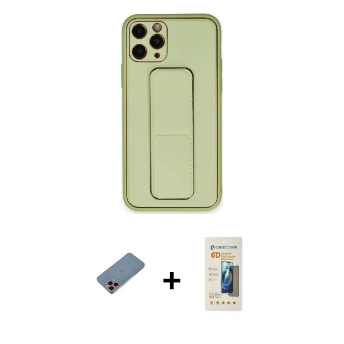 MARSİLYAN™- iPhone 11 Pro Kılıf Akış Doku - Siyah 6D Mat Seramik Hayalet Nano Ekran Koruyucu + Shine Kamera Lens Koruma Cam - PE