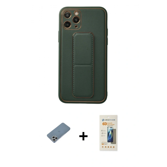 MARSİLYAN™- iPhone 11 Pro Kılıf Akış Doku - Siyah 6D Mat Seramik Hayalet Nano Ekran Koruyucu + Shine Kamera Lens Koruma Cam - GS