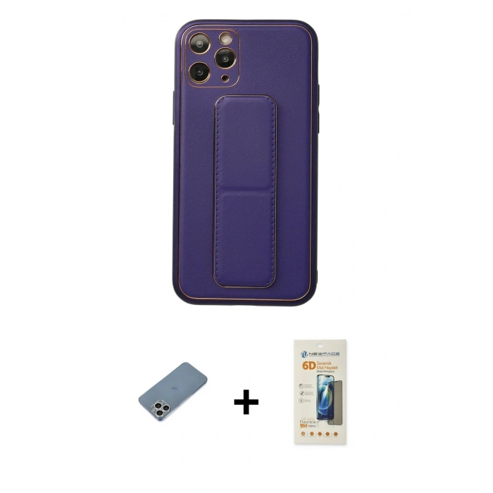 MARSİLYAN™- iPhone 11 Pro Kılıf Akış Doku - Siyah 6D Mat Seramik Hayalet Nano Ekran Koruyucu + Shine Kamera Lens Koruma Cam - GS