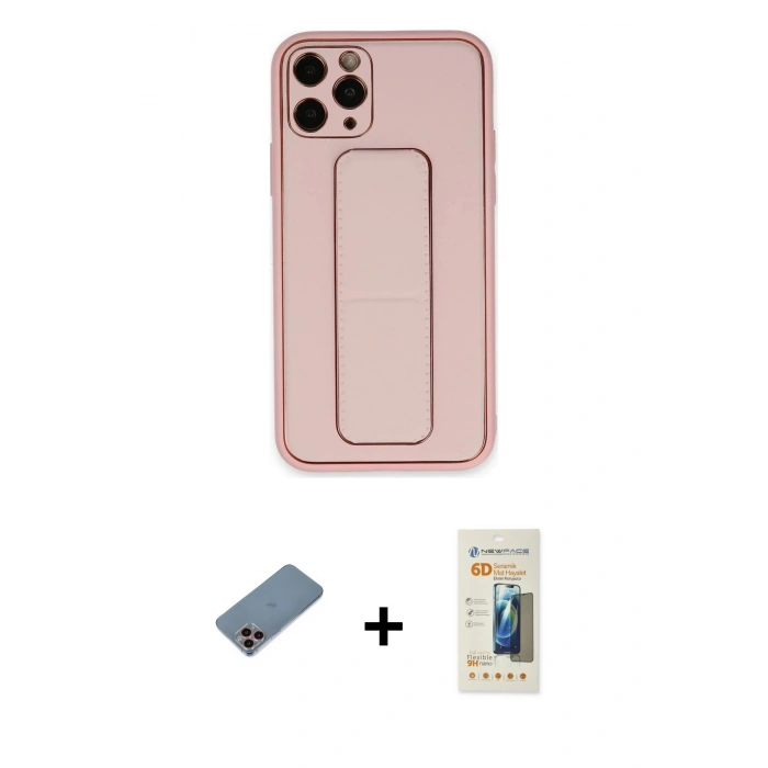 MARSİLYAN™- iPhone 11 Pro Kılıf Akış Doku - Siyah 6D Mat Seramik Hayalet Nano Ekran Koruyucu + Shine Kamera Lens Koruma Cam - PE
