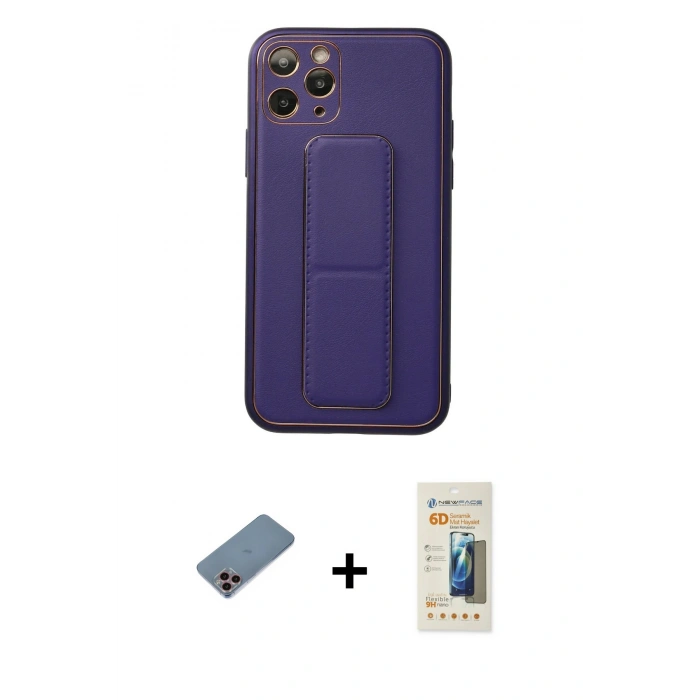 MARSİLYAN™- iPhone 11 Pro Kılıf Akış Doku - Siyah 6D Mat Seramik Hayalet Nano Ekran Koruyucu + Shine Kamera Lens Koruma Cam - PE