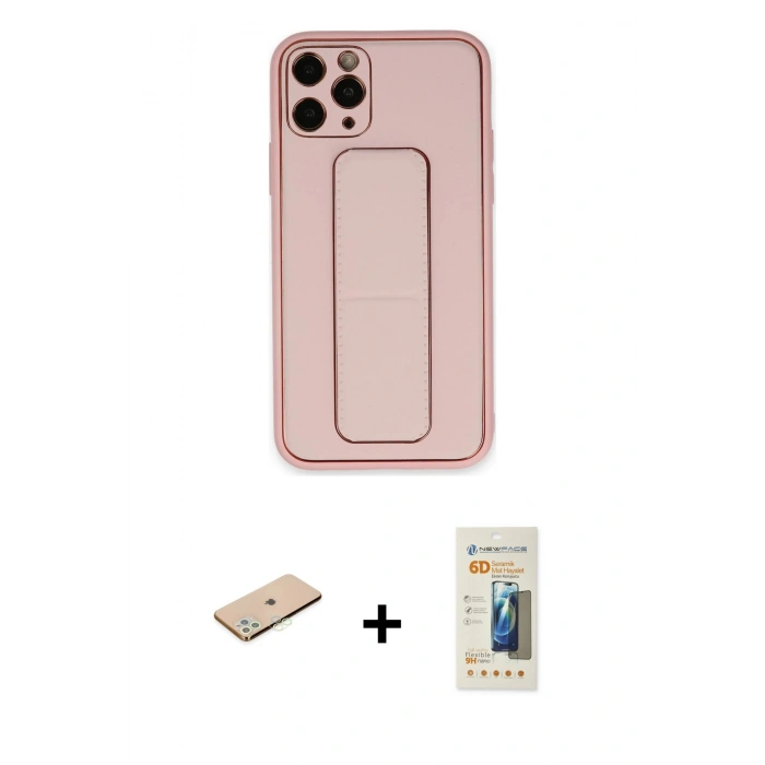 MARSİLYAN™- iPhone 11 Pro Kılıf Akış Doku - Siyah 6D Mat Seramik Hayalet Nano Ekran Koruyucu + Renkli Kamera Lens Koruma Cam - YL