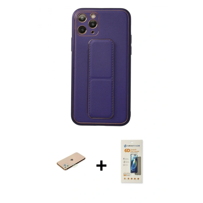 MARSİLYAN™- iPhone 11 Pro Kılıf Akış Doku - Siyah 6D Mat Seramik Hayalet Nano Ekran Koruyucu + Renkli Kamera Lens Koruma Cam - YL