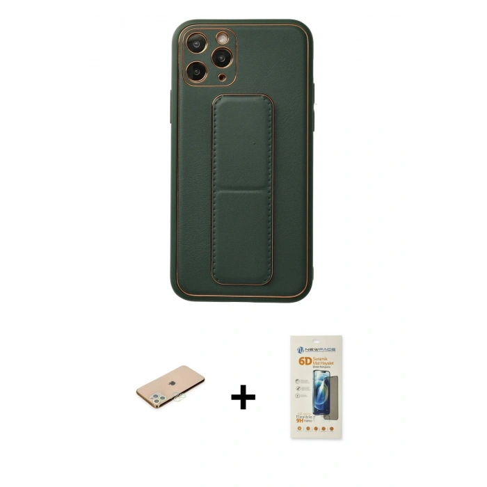 MARSİLYAN™- iPhone 11 Pro Kılıf Akış Doku - Siyah 6D Mat Seramik Hayalet Nano Ekran Koruyucu + Renkli Kamera Lens Koruma Cam - YL