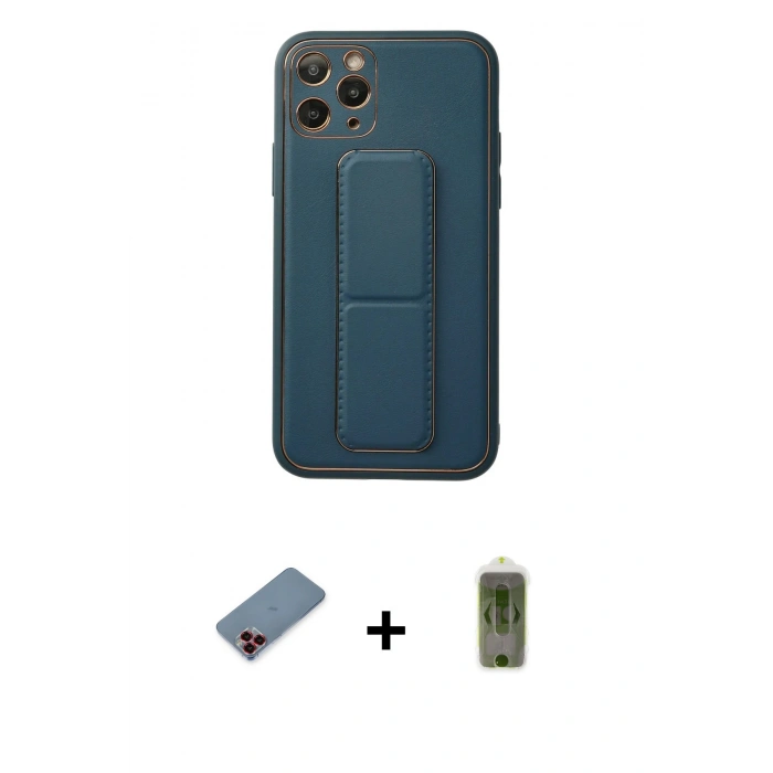 MARSİLYAN™- iPhone 11 Pro Kılıf Akış Doku - Siyah Joko Magic 5D Hayalet Cam + Metal Kamera Lens Koruma Cam - KI