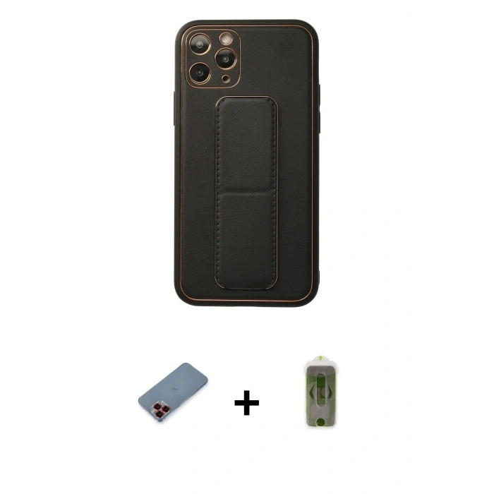 MARSİLYAN™- iPhone 11 Pro Kılıf Akış Doku - Siyah Joko Magic 5D Hayalet Cam + Metal Kamera Lens Koruma Cam - KI