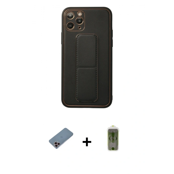 MARSİLYAN™- iPhone 11 Pro Kılıf Akış Doku - Siyah Joko Magic 5D Hayalet Cam + Shine Kamera Lens Koruma Cam - PE