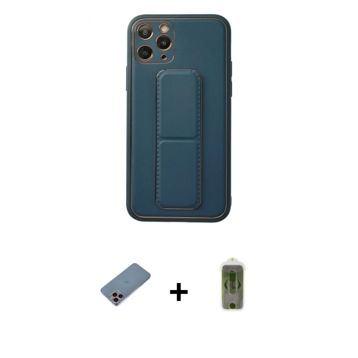 MARSİLYAN™- iPhone 11 Pro Kılıf Akış Doku - Siyah Joko Magic 5D Hayalet Cam + Shine Kamera Lens Koruma Cam - PE
