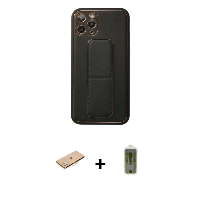 MARSİLYAN™- iPhone 11 Pro Kılıf Akış Doku - Siyah Joko Magic 5D Hayalet Cam + Renkli Kamera Lens Koruma Cam - TU