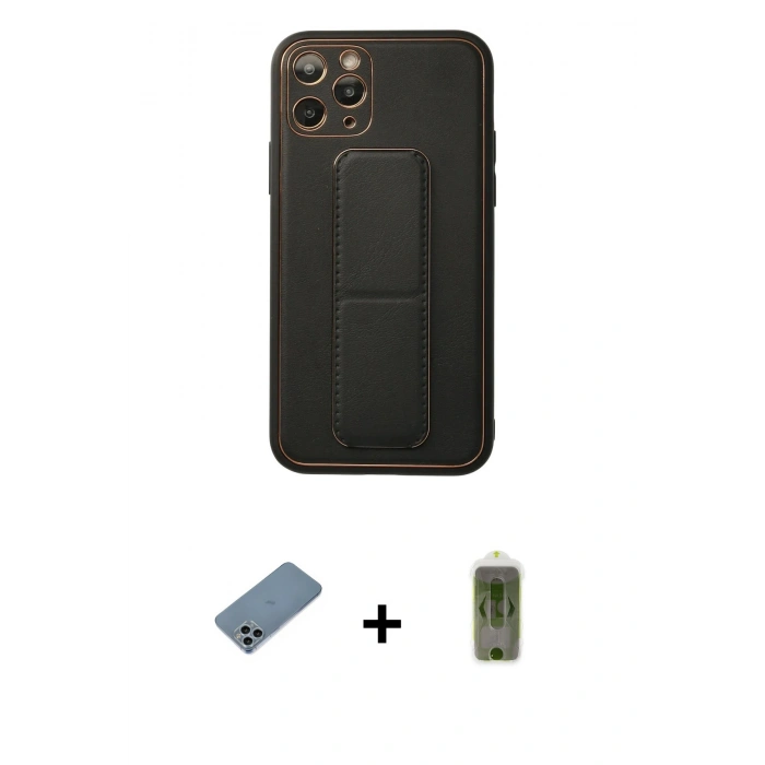 MARSİLYAN™- iPhone 11 Pro Kılıf Akış Doku - Siyah Joko Magic 5D Hayalet Cam + Shine Kamera Lens Koruma Cam - SABE