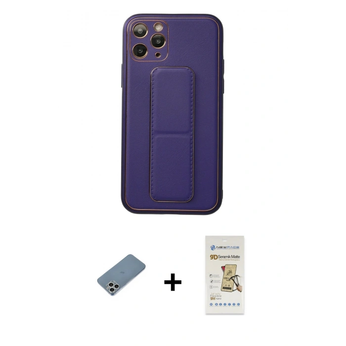 MARSİLYAN™- iPhone 11 Pro Kılıf Akış Doku - Siyah Mat Seramik Nano Ekran Koruyucu + Shine Kamera Lens Koruma Cam - GS