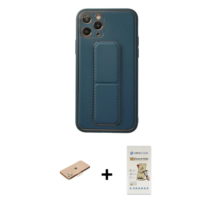 MARSİLYAN™- iPhone 11 Pro Kılıf Akış Doku - Siyah Mat Seramik Nano Ekran Koruyucu + Renkli Kamera Lens Koruma Cam - TU