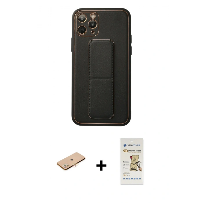 MARSİLYAN™- iPhone 11 Pro Kılıf Akış Doku - Siyah Mat Seramik Nano Ekran Koruyucu + Renkli Kamera Lens Koruma Cam - TU