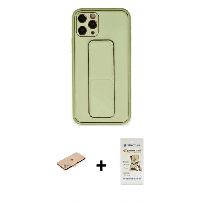 MARSİLYAN™- iPhone 11 Pro Kılıf Akış Doku - Siyah Mat Seramik Nano Ekran Koruyucu + Renkli Kamera Lens Koruma Cam - TU