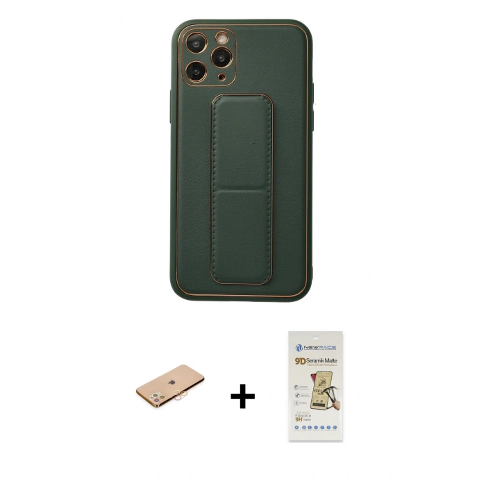 MARSİLYAN™- iPhone 11 Pro Kılıf Akış Doku - Siyah Mat Seramik Nano Ekran Koruyucu + Renkli Kamera Lens Koruma Cam - TU