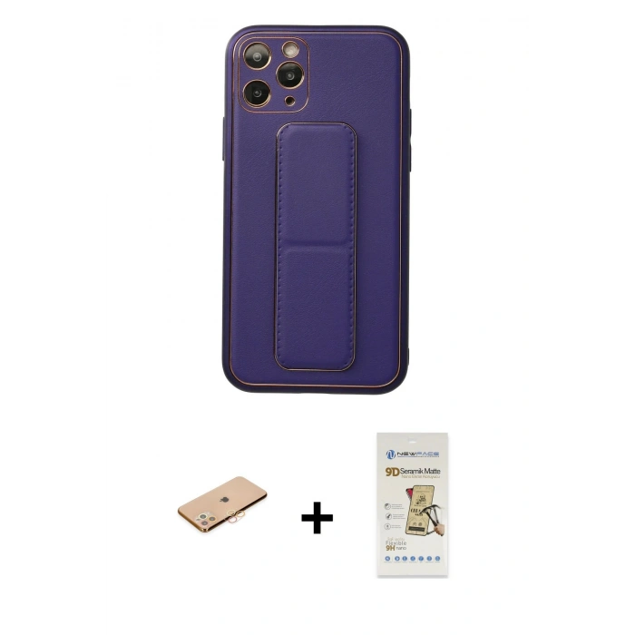 MARSİLYAN™- iPhone 11 Pro Kılıf Akış Doku - Siyah Mat Seramik Nano Ekran Koruyucu + Renkli Kamera Lens Koruma Cam - TU