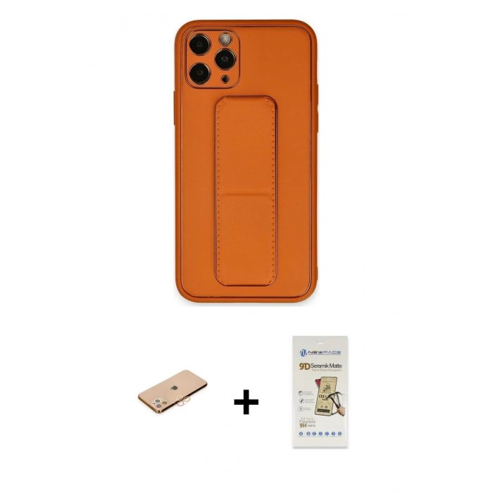 MARSİLYAN™- iPhone 11 Pro Kılıf Akış Doku - Siyah Mat Seramik Nano Ekran Koruyucu + Renkli Kamera Lens Koruma Cam - TU