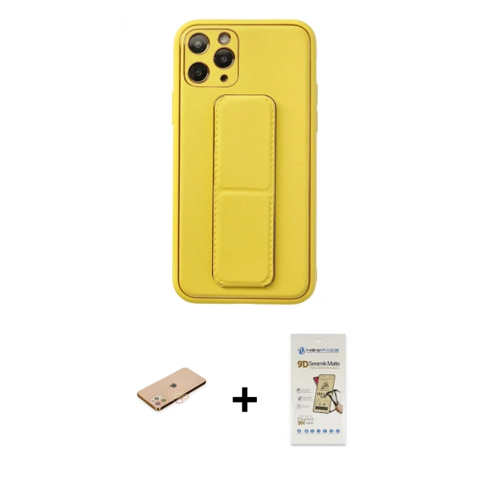 MARSİLYAN™- iPhone 11 Pro Kılıf Akış Doku - Siyah Mat Seramik Nano Ekran Koruyucu + Renkli Kamera Lens Koruma Cam - TU