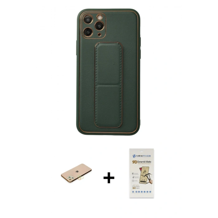 MARSİLYAN™- iPhone 11 Pro Kılıf Akış Doku - Siyah Mat Seramik Nano Ekran Koruyucu + Renkli Kamera Lens Koruma Cam - SI