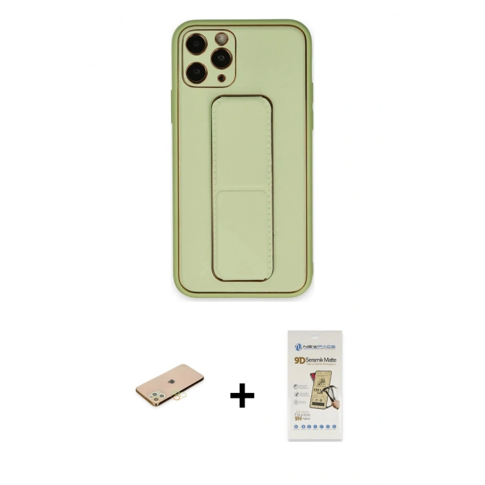 MARSİLYAN™- iPhone 11 Pro Kılıf Akış Doku - Siyah Mat Seramik Nano Ekran Koruyucu + Renkli Kamera Lens Koruma Cam - SI