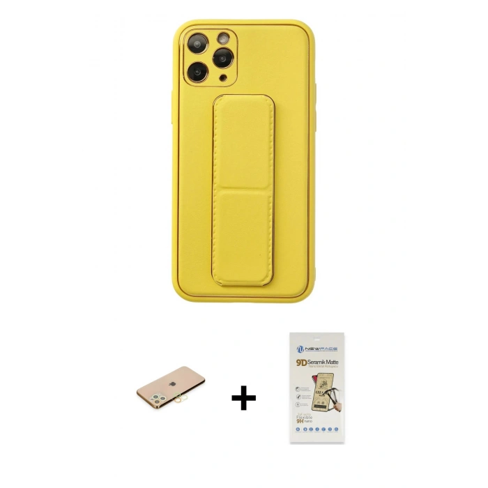 MARSİLYAN™- iPhone 11 Pro Kılıf Akış Doku - Siyah Mat Seramik Nano Ekran Koruyucu + Renkli Kamera Lens Koruma Cam - SI