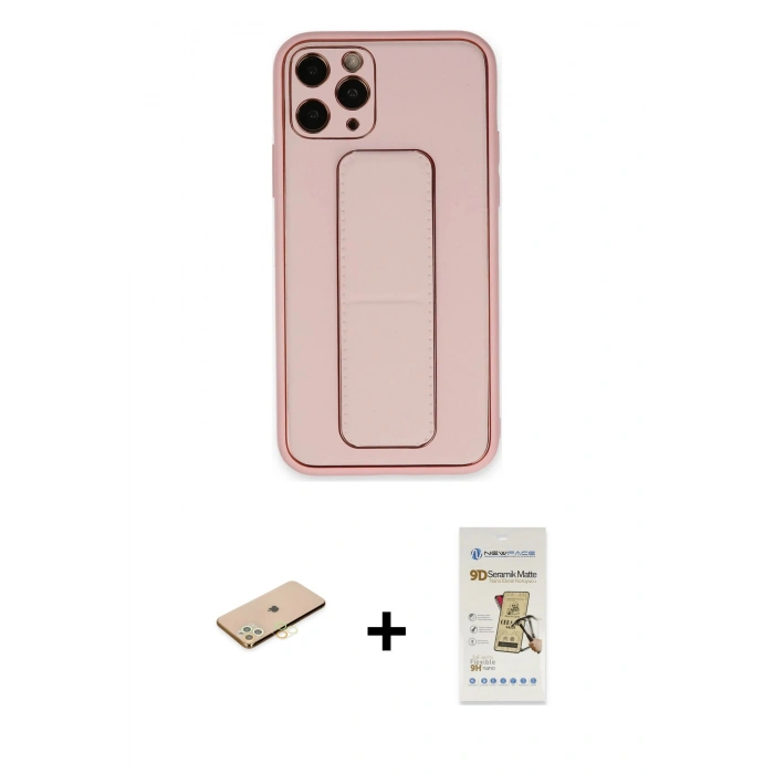 MARSİLYAN™- iPhone 11 Pro Kılıf Akış Doku - Siyah Mat Seramik Nano Ekran Koruyucu + Renkli Kamera Lens Koruma Cam - SI