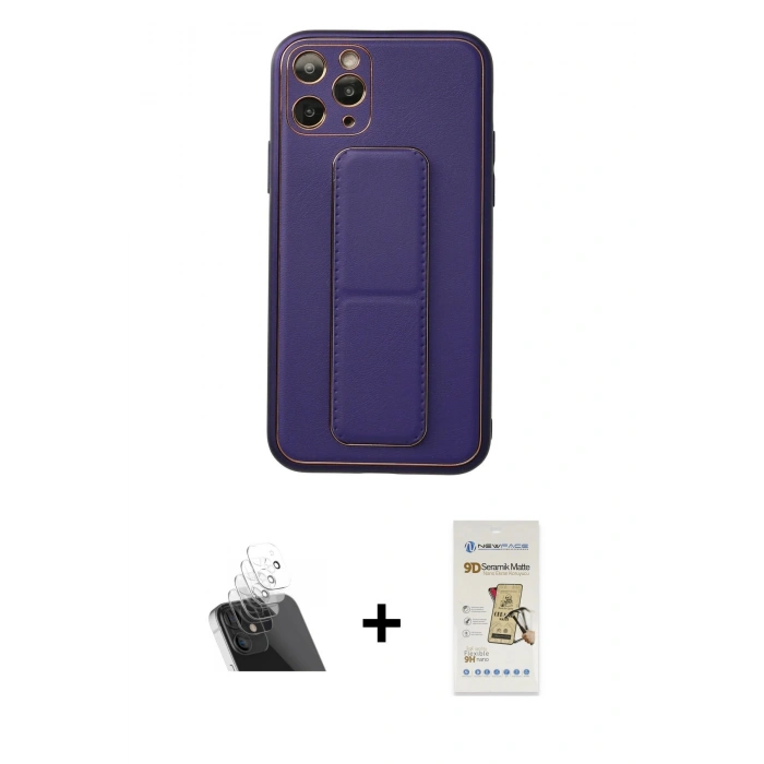 MARSİLYAN™- iPhone 11 Pro Kılıf Akış Doku - Siyah Mat Seramik Nano Ekran Koruyucu + Şeffaf Kamera Lens Koruma Cam