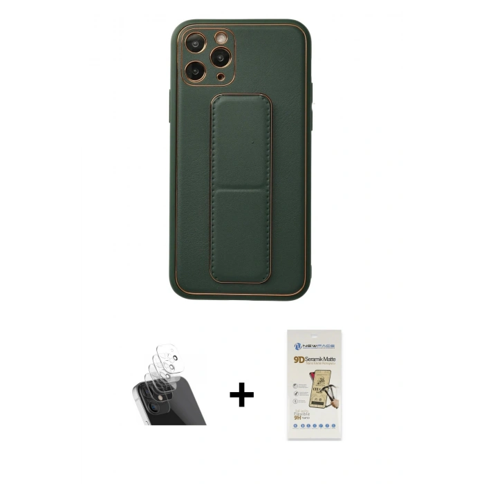 MARSİLYAN™- iPhone 11 Pro Kılıf Akış Doku - Siyah Mat Seramik Nano Ekran Koruyucu + Şeffaf Kamera Lens Koruma Cam