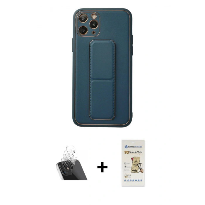 MARSİLYAN™- iPhone 11 Pro Kılıf Akış Doku - Siyah Mat Seramik Nano Ekran Koruyucu + Şeffaf Kamera Lens Koruma Cam