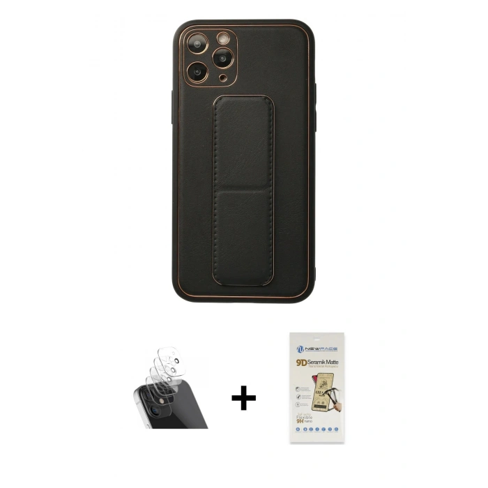 MARSİLYAN™- iPhone 11 Pro Kılıf Akış Doku - Siyah Mat Seramik Nano Ekran Koruyucu + Şeffaf Kamera Lens Koruma Cam