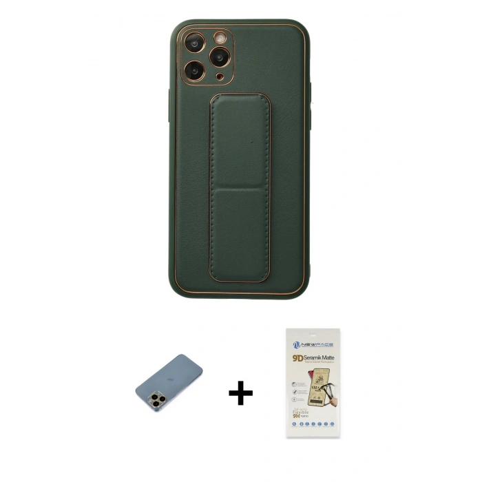 MARSİLYAN™- iPhone 11 Pro Kılıf Akış Doku - Siyah Mat Seramik Nano Ekran Koruyucu + Shine Kamera Lens Koruma Cam - GD