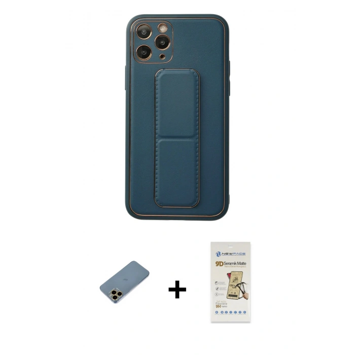 MARSİLYAN™- iPhone 11 Pro Kılıf Akış Doku - Siyah Mat Seramik Nano Ekran Koruyucu + Shine Kamera Lens Koruma Cam - GD