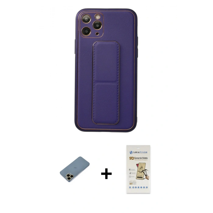 MARSİLYAN™- iPhone 11 Pro Kılıf Akış Doku - Siyah Mat Seramik Nano Ekran Koruyucu + Shine Kamera Lens Koruma Cam - GD
