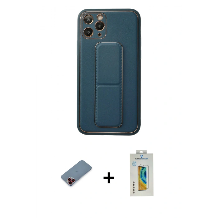MARSİLYAN™- iPhone 11 Pro Kılıf Akış Doku - Siyah Polymer Nano Ekran Koruyucu + Metal Kamera Lens Koruma Cam - KI