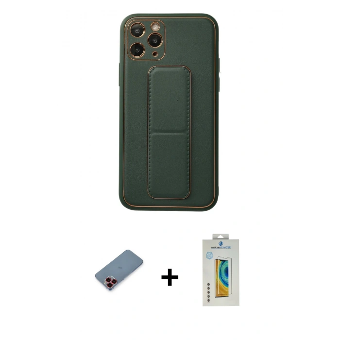 MARSİLYAN™- iPhone 11 Pro Kılıf Akış Doku - Siyah Polymer Nano Ekran Koruyucu + Metal Kamera Lens Koruma Cam - KI