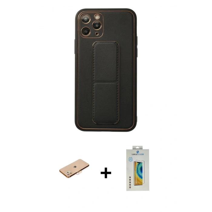 MARSİLYAN™- iPhone 11 Pro Kılıf Akış Doku - Siyah Polymer Nano Ekran Koruyucu + Renkli Kamera Lens Koruma Cam - TU