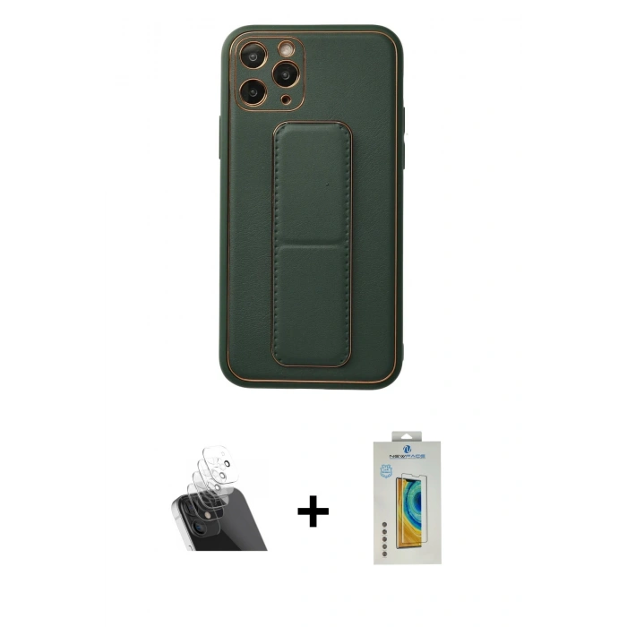 MARSİLYAN™- iPhone 11 Pro Kılıf Akış Doku - Siyah Polymer Nano Ekran Koruyucu + Şeffaf Kamera Lens Koruma Cam