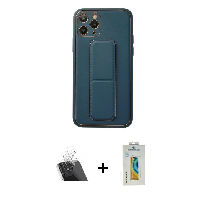 MARSİLYAN™- iPhone 11 Pro Kılıf Akış Doku - Siyah Polymer Nano Ekran Koruyucu + Şeffaf Kamera Lens Koruma Cam
