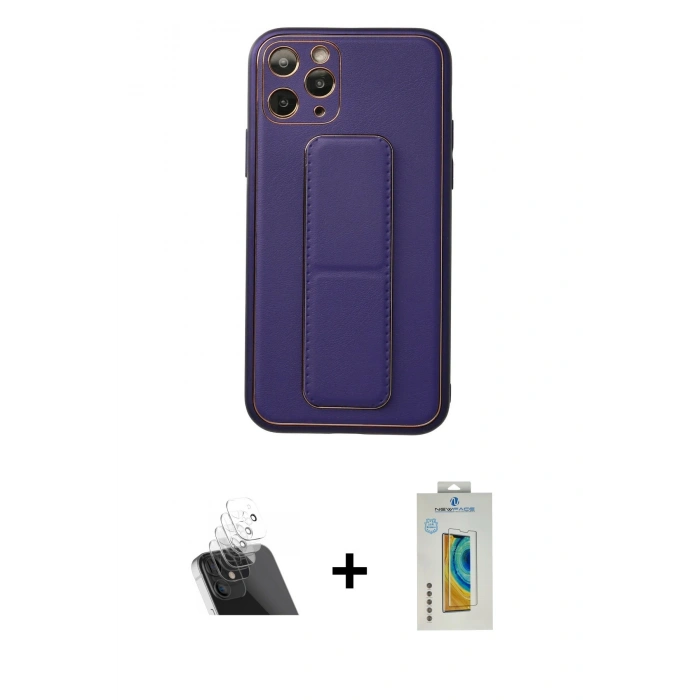 MARSİLYAN™- iPhone 11 Pro Kılıf Akış Doku - Siyah Polymer Nano Ekran Koruyucu + Şeffaf Kamera Lens Koruma Cam