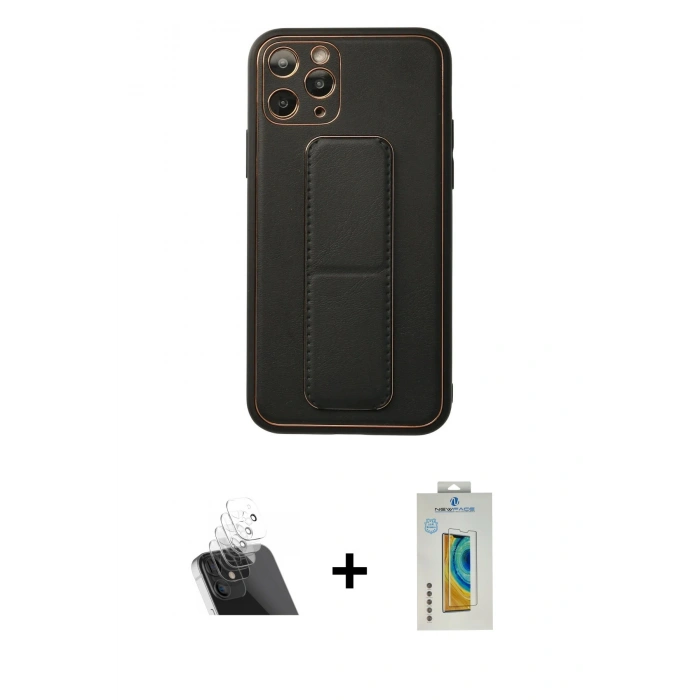 MARSİLYAN™- iPhone 11 Pro Kılıf Akış Doku - Siyah Polymer Nano Ekran Koruyucu + Şeffaf Kamera Lens Koruma Cam