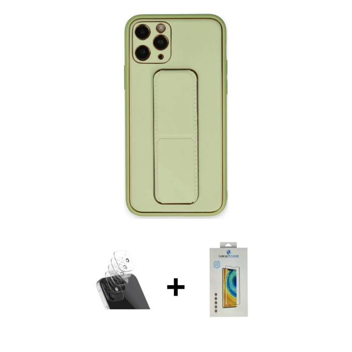 MARSİLYAN™- iPhone 11 Pro Kılıf Akış Doku - Siyah Polymer Nano Ekran Koruyucu + Şeffaf Kamera Lens Koruma Cam