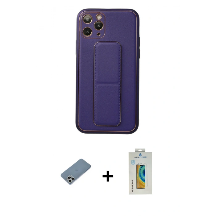 MARSİLYAN™- iPhone 11 Pro Kılıf Akış Doku - Siyah Polymer Nano Ekran Koruyucu + Shine Kamera Lens Koruma Cam - GS