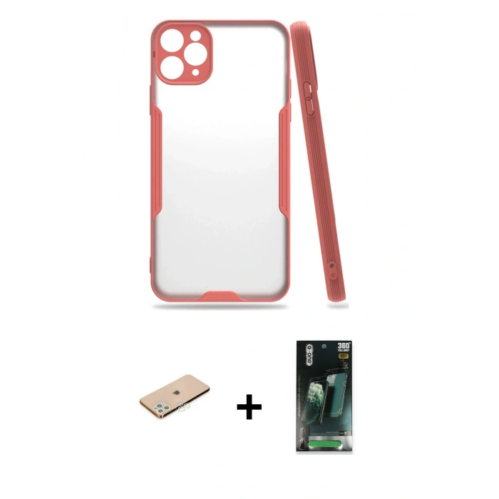 MARSİLYAN™- iPhone 11 Pro Kılıf Atlas Asil Serisi - Şeffaf 360 Full Body Arka Koruyucu + Renkli Kamera Lens Koruma Cam - YL