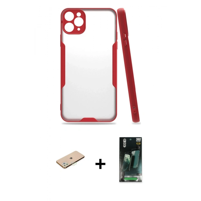 MARSİLYAN™- iPhone 11 Pro Kılıf Atlas Asil Serisi - Şeffaf 360 Full Body Arka Koruyucu + Renkli Kamera Lens Koruma Cam - YL