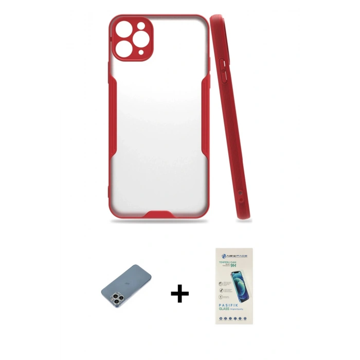MARSİLYAN™- iPhone 11 Pro Kılıf Atlas Asil Serisi - Şeffaf Pasifik Cam Ekran Koruyucu + Shine Kamera Lens Koruma Cam - GS