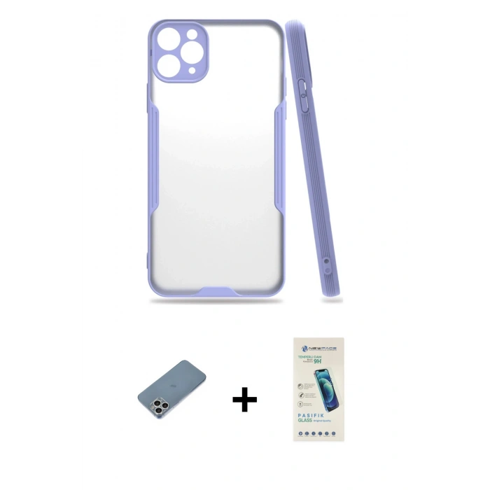 MARSİLYAN™- iPhone 11 Pro Kılıf Atlas Asil Serisi - Şeffaf Pasifik Cam Ekran Koruyucu + Shine Kamera Lens Koruma Cam - GS