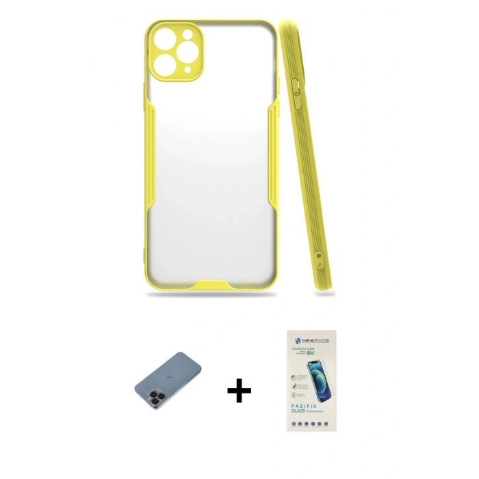 MARSİLYAN™- iPhone 11 Pro Kılıf Atlas Asil Serisi - Şeffaf Pasifik Cam Ekran Koruyucu + Shine Kamera Lens Koruma Cam - SH